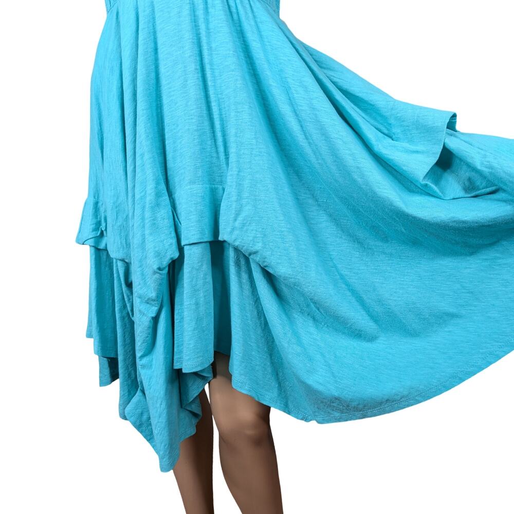 Vintage Y2K American Rag Teal Cotton Asymmetrical Parachute Henley Dress S - Picture 3 of 9